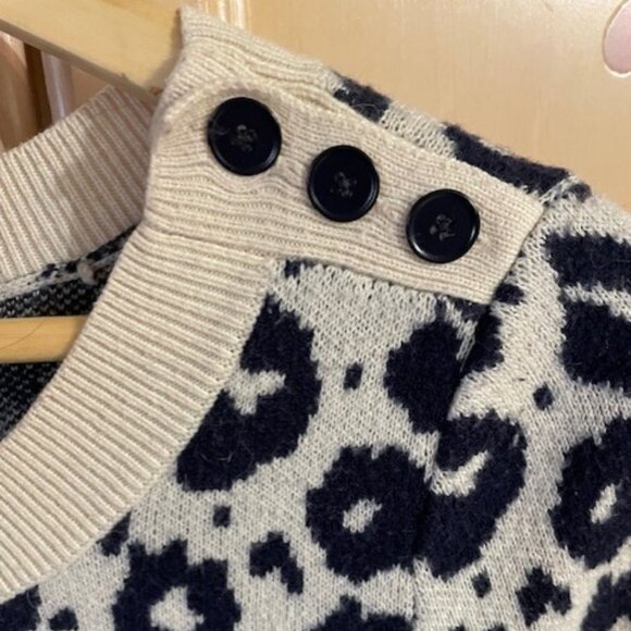 GAP Navy and Cream Leopard Spot Crew Neck Pullover Sweater - Picture 3 of 4